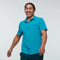 Cambio Button Up - Printed - Men's -Cotopaxi Shop CambioPrintButtonUpMineralBlueStripe 1